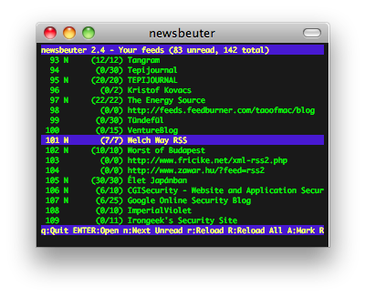newsbeuter screenshot